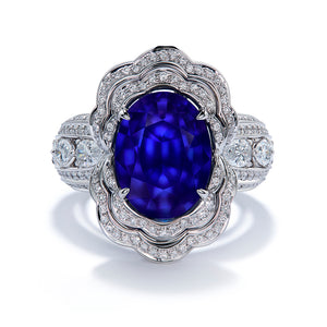 Paddar Kashmir Sapphire Ring with D Flawless Diamonds set in 18K White Gold