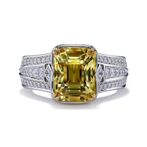 Unheated Ceylon Canary Yellow Sapphire Ring with D Flawless Diamonds set in Platinum