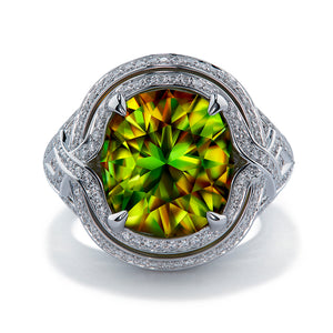 Sphene Ring with D Flawless Diamonds set in 18K White Gold