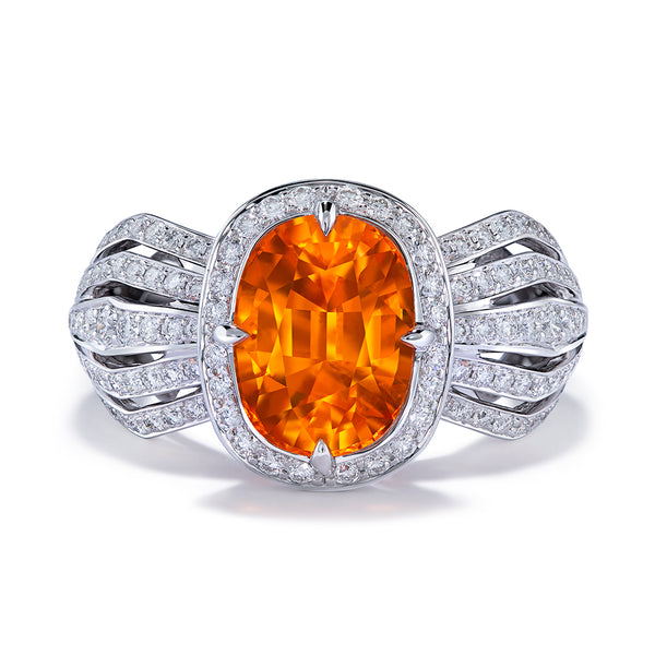 Mandarin Garnet Ring with D Flawless Diamonds set in 18K White Gold