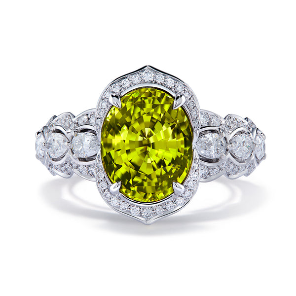 Neon Chrysoberyl Ring with D Flawless Diamonds set in 18K White Gold