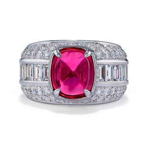 Neon Jedi Spinel Sugarloaf Ring with D Flawless Diamonds set in 18K White Gold