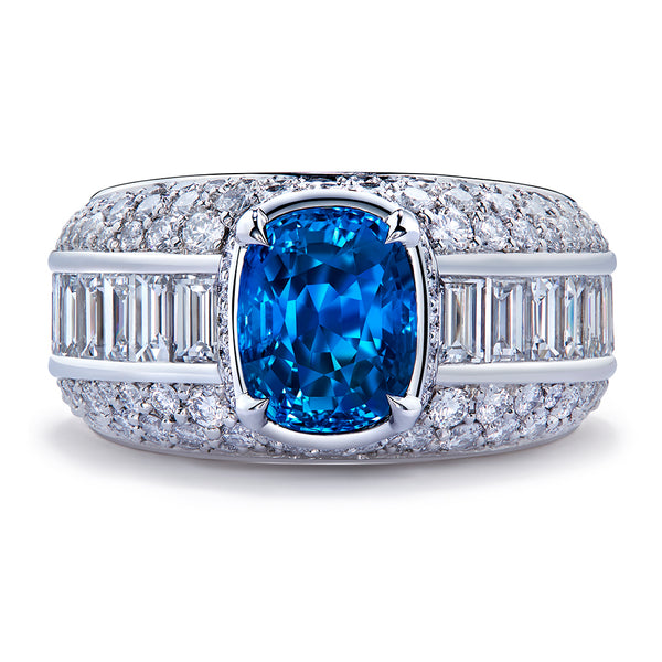 Unheated Mogok Cornflower Blue Sapphire Ring with D Flawless Diamonds set in Platinum