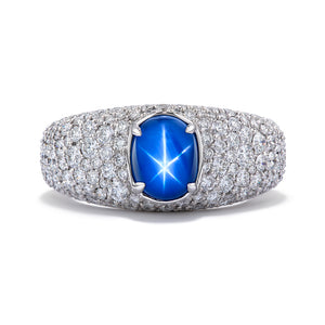 Unheated Mogok Star Sapphire Ring with D Flawless Diamonds set in 18K White Gold