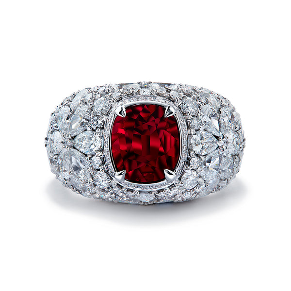 Unheated Pigeon Blood Gemfields Ruby Ring with D Flawless Diamonds set in 18K White Gold