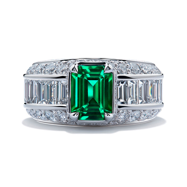 Clean Vivid Emerald Ring with D Flawless Diamonds set in 18K White Gold