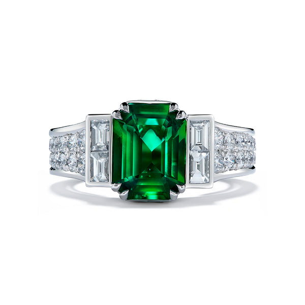 Russian Emerald Ring with D Flawless Diamonds set in Platinum