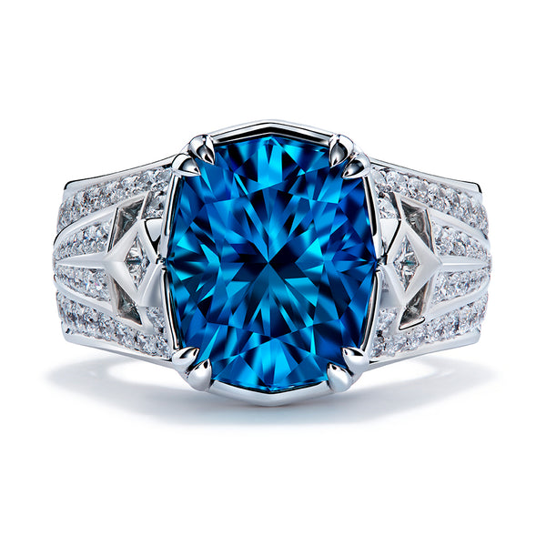 Blue Zircon Ring with D Flawless Diamonds set in 18K White Gold