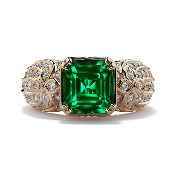 Russian Emerald Ring with D Flawless Diamonds set in 18K Yellow Gold