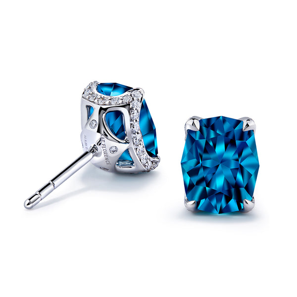 Blue Zircon Earrings with D Flawless Diamonds set in 18K White Gold
