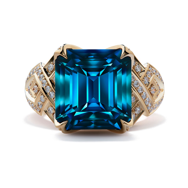 Indigo Indicolite Ring with D Flawless Diamonds set in 18K Yellow Gold