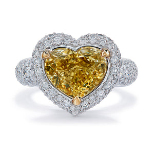 Argyle Yellow Diamond Ring with D Flawless Diamonds set in 18K White Gold