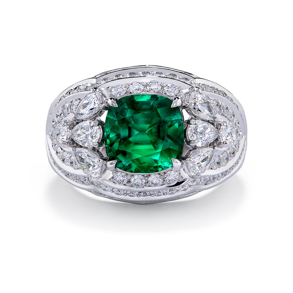 Clean Vivid Emerald Ring with D Flawless Diamonds set in 18K White Gold