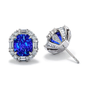 Unheated Ceylon Sapphire Earrings with D Flawless Diamonds set in 18K White Gold