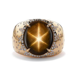 Siamese Star Sapphire Ring with D Flawless Diamonds set in 18K Yellow Gold