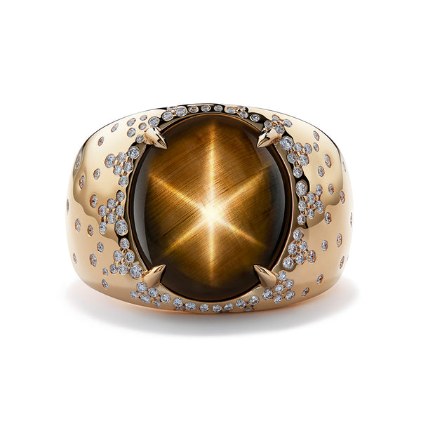 Siamese Star Sapphire Ring with D Flawless Diamonds set in 18K Yellow Gold