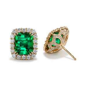 Panjshir Emerald Earrings with D Flawless Diamonds set in 18K Yellow Gold