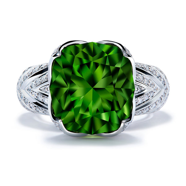 Burmese Peridot Ring with D Flawless Diamonds set in 18K White Gold