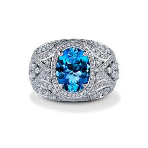 Santa Maria Aquamarine Ring with D Flawless Diamonds set in 18K White Gold