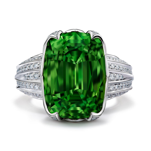 Burmese Peridot Ring with D Flawless Diamonds set in 18K White Gold