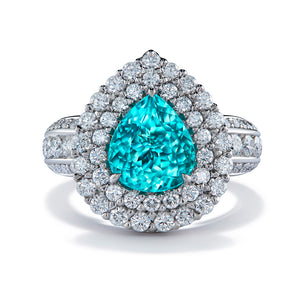 Neon Paraiba Tourmaline Ring with D Flawless Diamonds set in Platinum