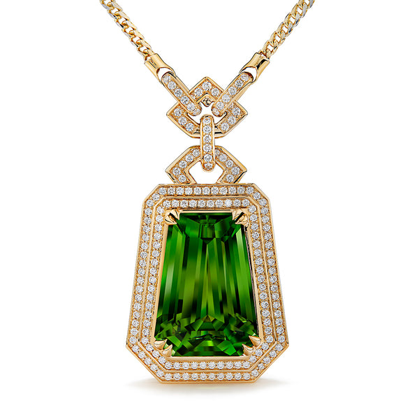 Burmese Peridot Necklace with D Flawless Diamonds set in 18K Yellow Gold