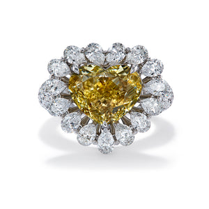 Argyle Yellow Diamond Ring with D Flawless Diamonds set in 18K White Gold