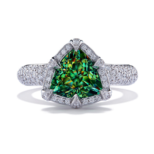 Green Dragon Namibian Demantoid Ring with D Flawless Diamonds set in 18K White Gold
