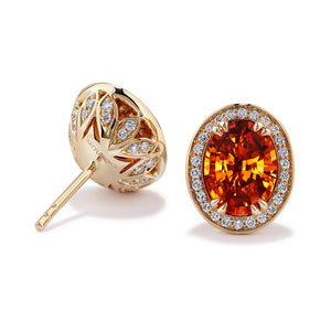 Mandarin Garnet Earrings with D Flawless Diamonds set in 18K Yellow Gold