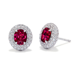 Unheated Burmese Pigeon Blood Ruby Earrings with D Flawless Diamonds set in 18K White Gold