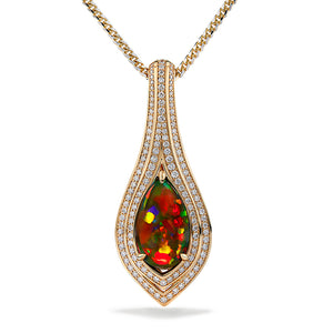 Indonesian Black Opal Necklace with D Flawless Diamonds set in 18K Yellow Gold