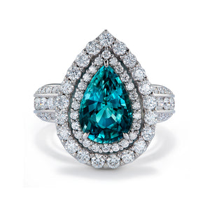 Grandidierite Ring with D Flawless Diamonds set in Platinum