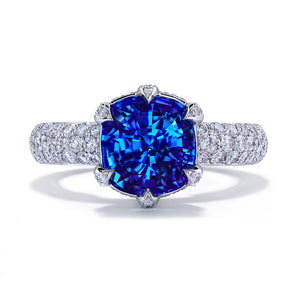 Unheated Ceylon Cornflower Blue Sapphire Ring with D Flawless Diamonds set in Platinum