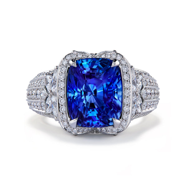 Unheated Blue Sapphire Ring with D Flawless Diamonds set in Platinum