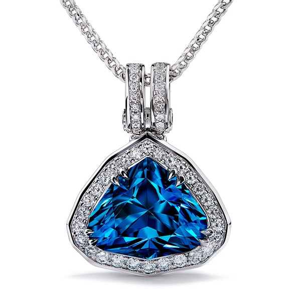 Cambodian Blue Zircon Necklace with D Flawless Diamonds set in 18K White Gold
