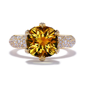 Canary Yellow Tourmaline Ring with D Flawless Diamonds set in 18K Yellow Gold