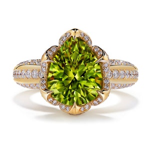 Neon Chrysoberyl Ring with D Flawless Diamonds set in 18K Yellow Gold