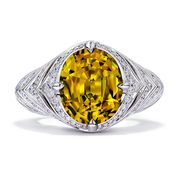 Canary Yellow Tourmaline Ring with D Flawless Diamonds set in 18K White Gold