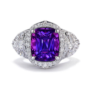 Unheated Ceylon Color Change Sapphire Ring with D Flawless Diamonds set in 18K White Gold