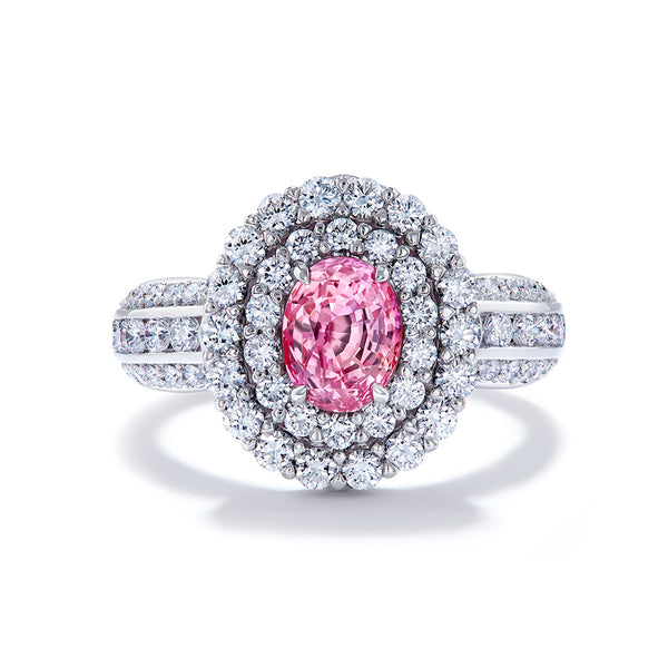 Unheated Ceylon Lotus Padparadscha Sapphire Ring with D Flawless Diamonds set in 18K White Gold