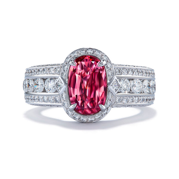 Unheated Didy Padparadscha Sapphire Ring with D Flawless Diamonds set in 18K White Gold
