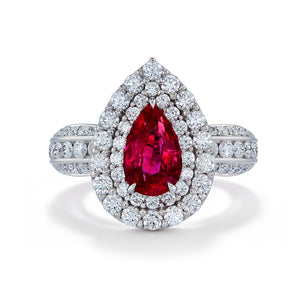 Unheated Jedi Luc Yen Pigeon Blood Ruby Ring with D Flawless Diamonds set in Platinum