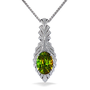 Sphene Necklace with D Flawless Diamonds set in 18K White Gold