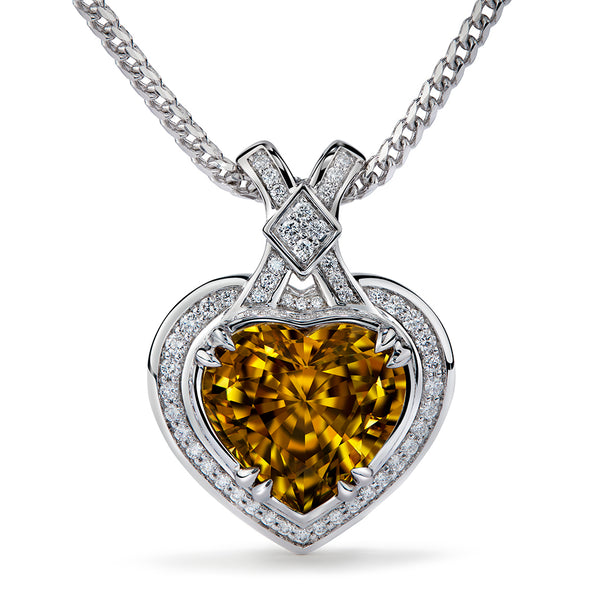 Yellow Zircon Necklace with D Flawless Diamonds set in 18K White Gold