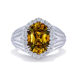 Yellow Zircon Ring with D Flawless Diamonds set in 18K White Gold
