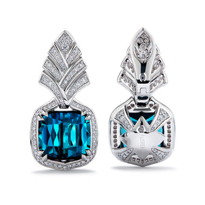 Indicolite Tourmaline Earrings with D Flawless Diamonds set in 18K White Gold