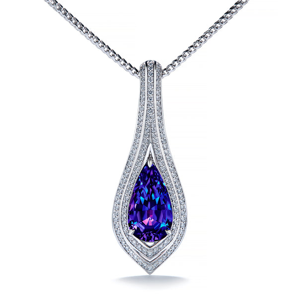 Tanzanite Necklace with D Flawless Diamonds set in 18K White Gold