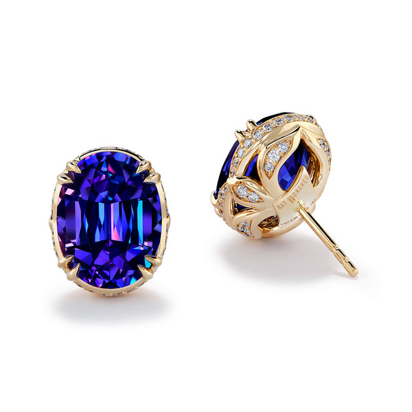 Tanzanite Earrings with D Flawless Diamonds set in 18K Yellow Gold