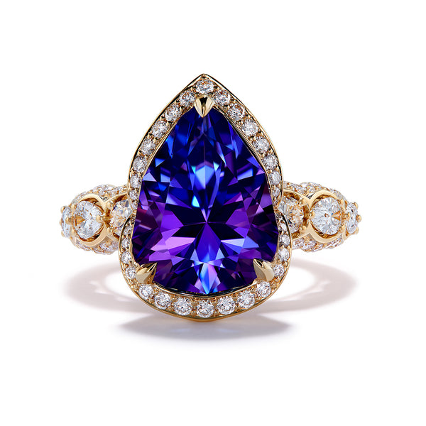Tanzanite Ring with D Flawless Diamonds set in 18K Yellow Gold