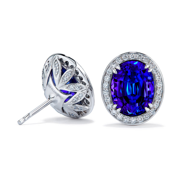 Tanzanite Earrings with D Flawless Diamonds set in 18K White Gold